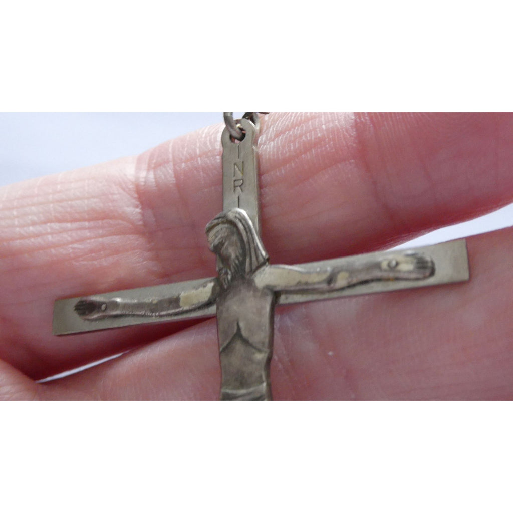 Vintage Chapel Sterling Silver Iridescent Beaded Rosary with Crucifix 42g Weight