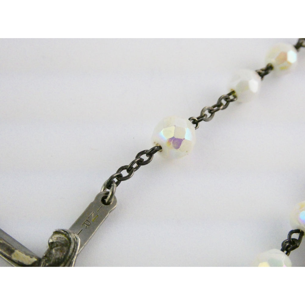 Vintage Chapel Sterling Silver Iridescent Beaded Rosary with Crucifix 42g Weight