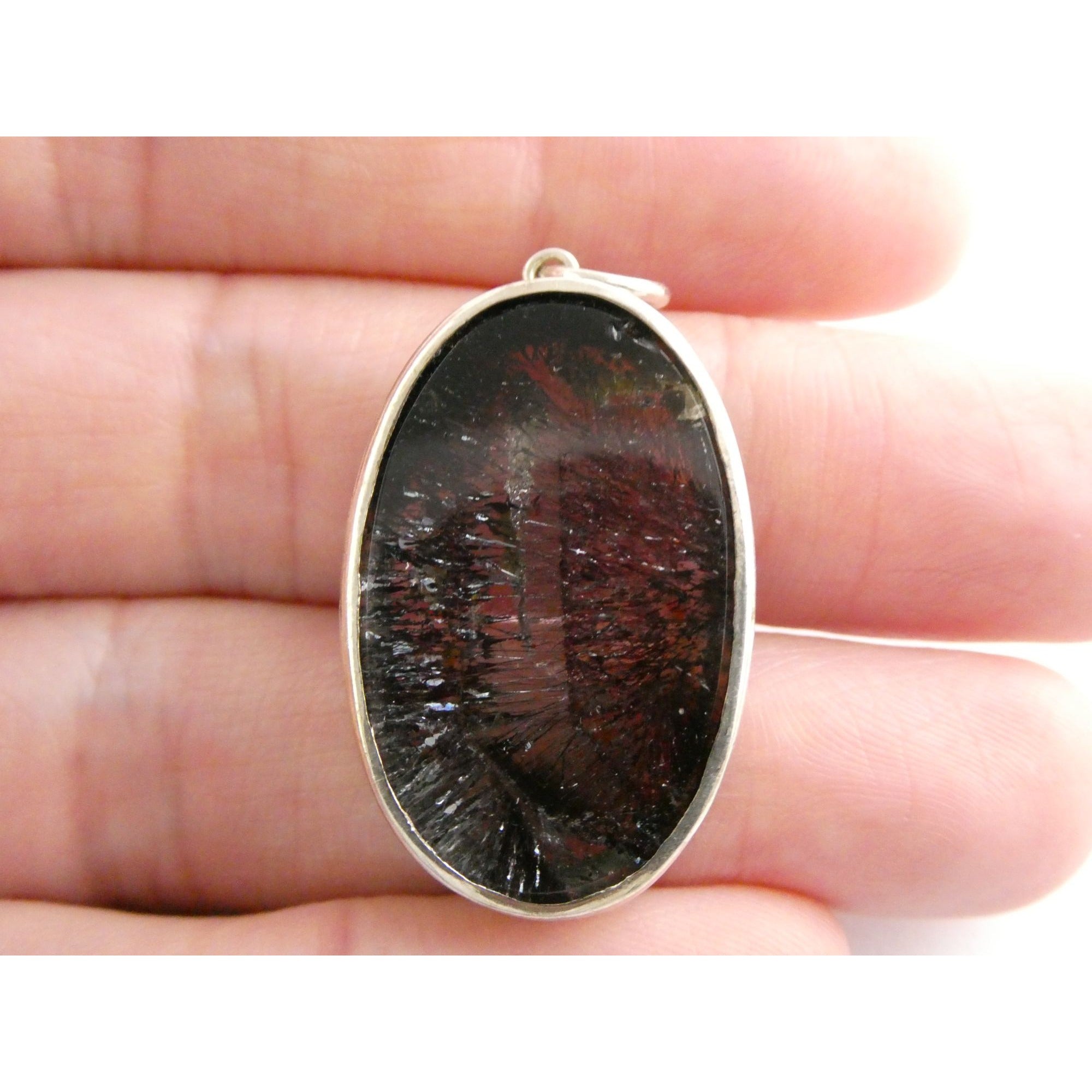 Sterling Silver Red Rutile Clear Quartz Pendant 9.5g Weight 38.48mm Length