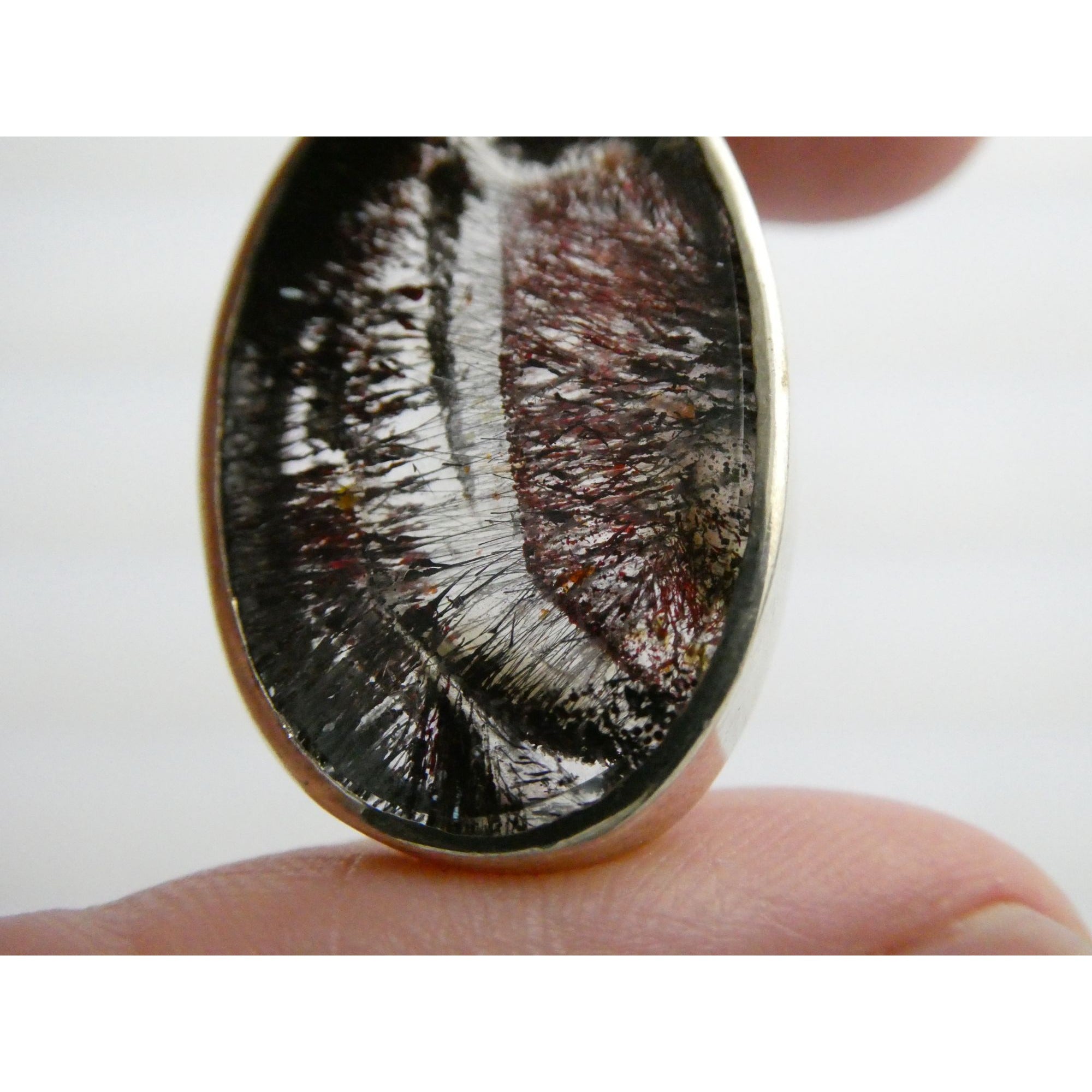Sterling Silver Red Rutile Clear Quartz Pendant 9.5g Weight 38.48mm Length