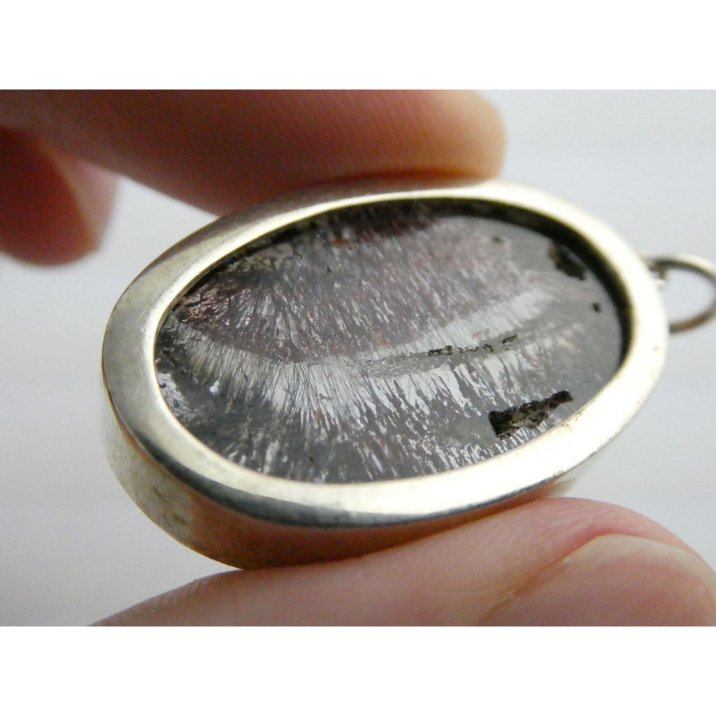 Sterling Silver Red Rutile Clear Quartz Pendant 9.5g Weight 38.48mm Length