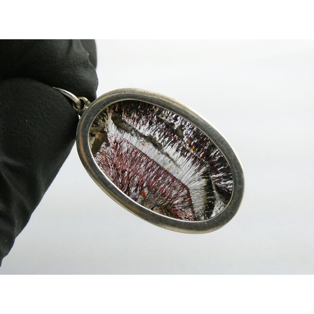 Sterling Silver Red Rutile Clear Quartz Pendant 9.5g Weight 38.48mm Length
