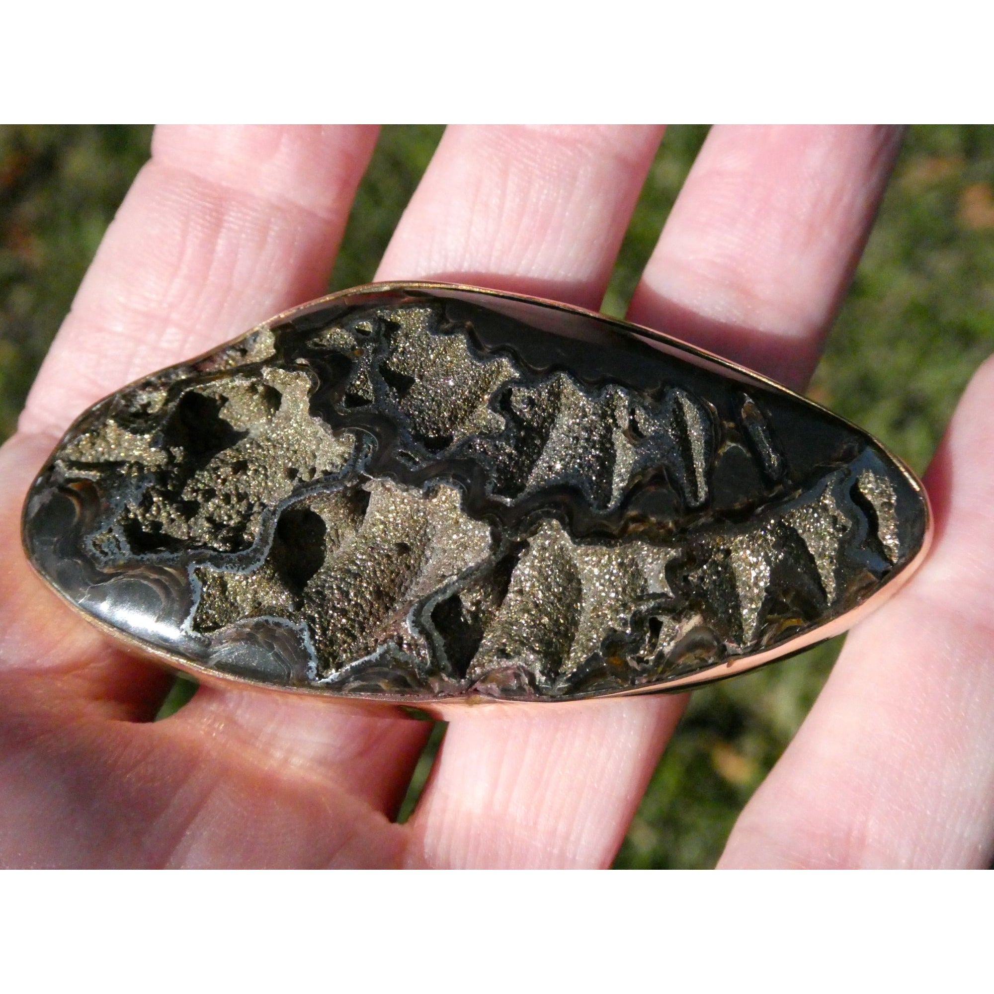 Stephen Dweck Bronze Pyritized Ammonite Fossil One of a Kind Brooch Pin 2002 43g