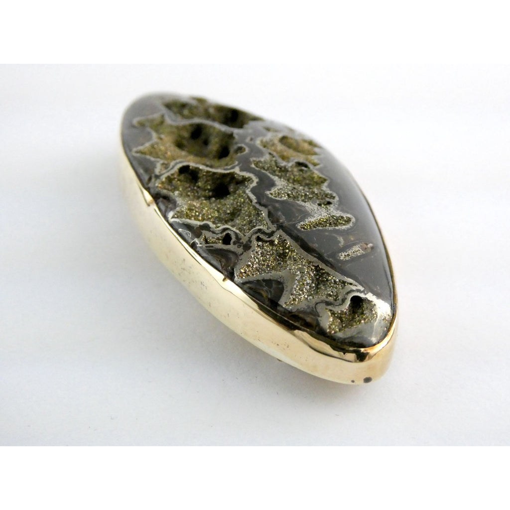 Stephen Dweck Bronze Pyritized Ammonite Fossil One of a Kind Brooch Pin 2002 43g
