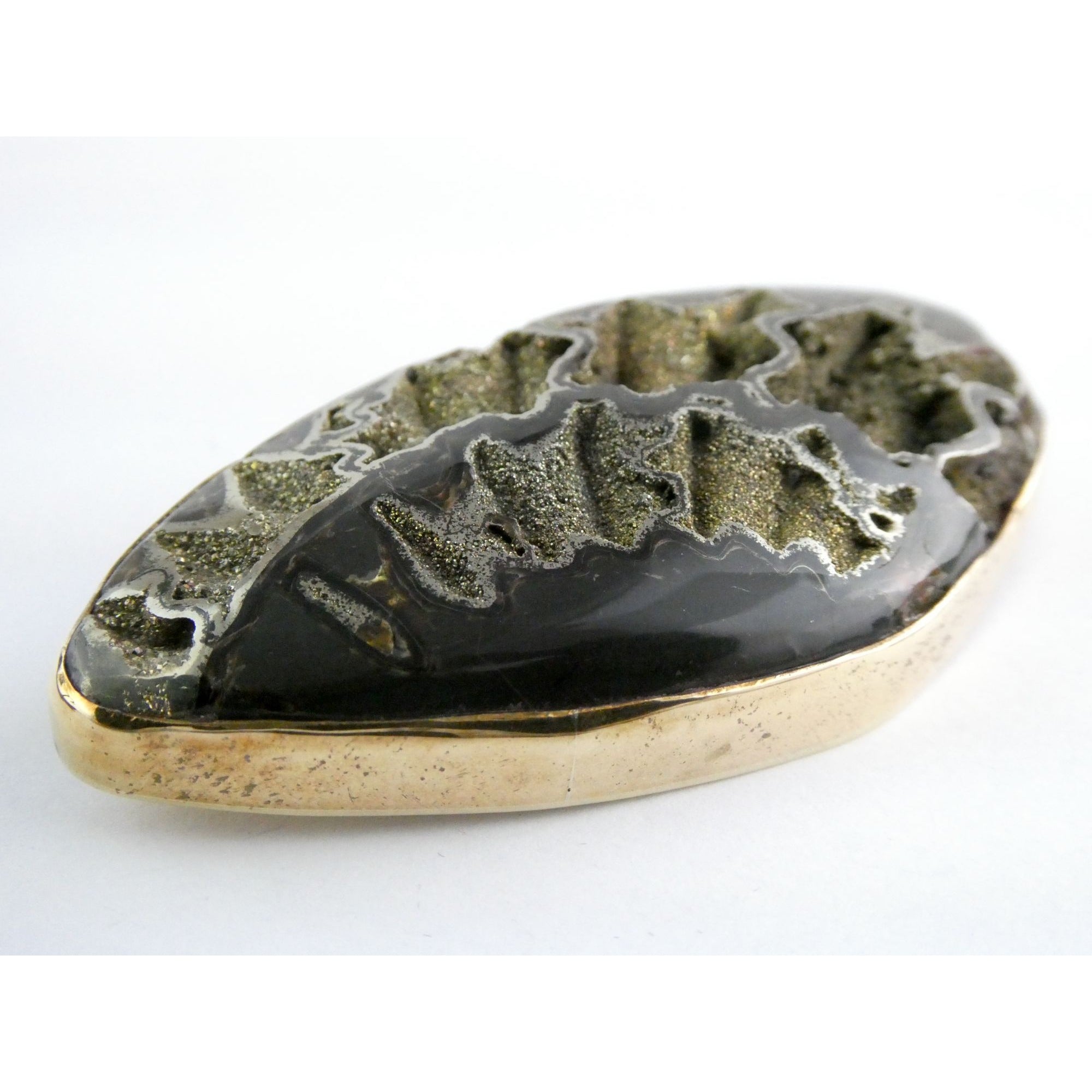 Stephen Dweck Bronze Pyritized Ammonite Fossil One of a Kind Brooch Pin 2002 43g