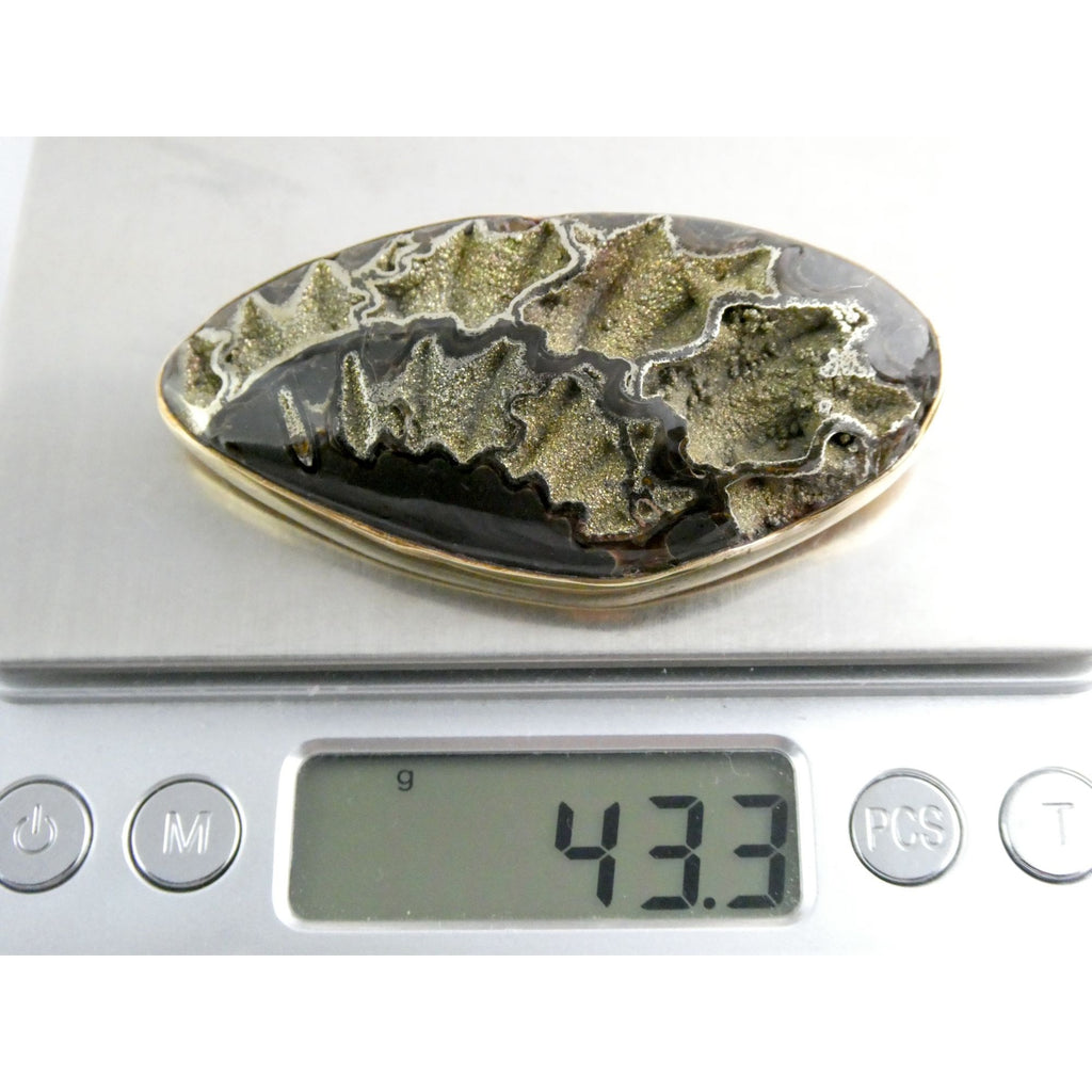 Stephen Dweck Bronze Pyritized Ammonite Fossil One of a Kind Brooch Pin 2002 43g