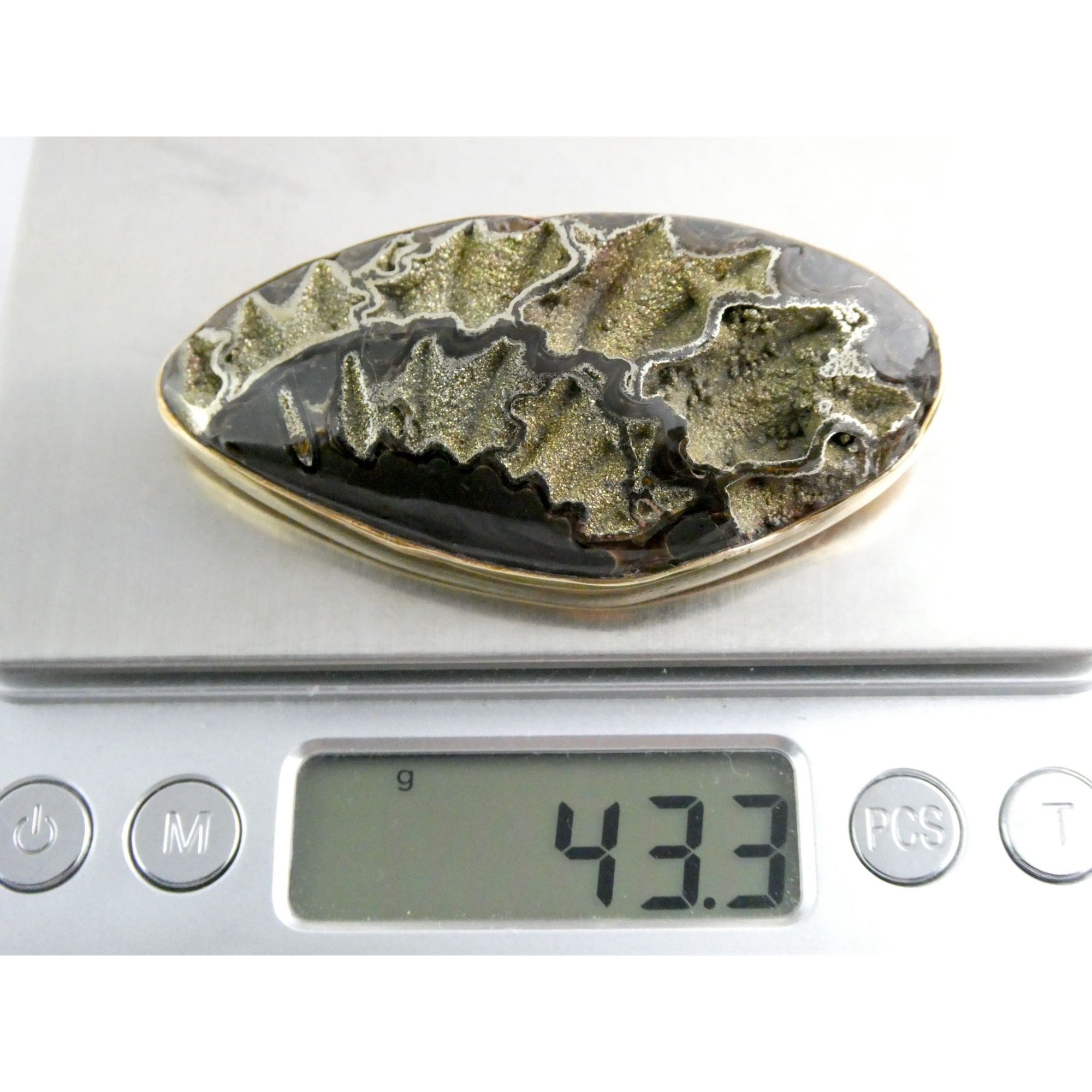 Stephen Dweck Bronze Pyritized Ammonite Fossil One of a Kind Brooch Pin 2002 43g