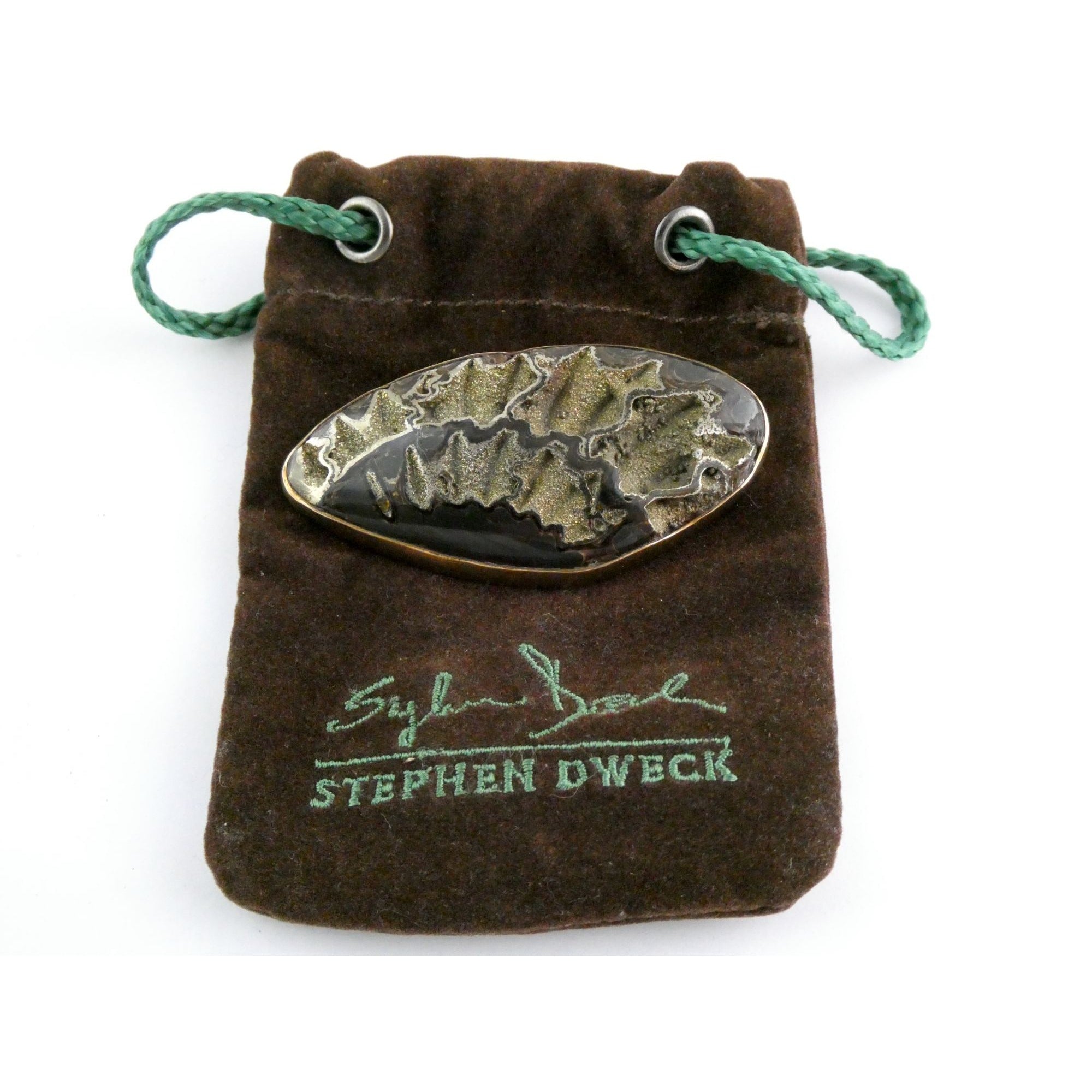Stephen Dweck Bronze Pyritized Ammonite Fossil One of a Kind Brooch Pin 2002 43g