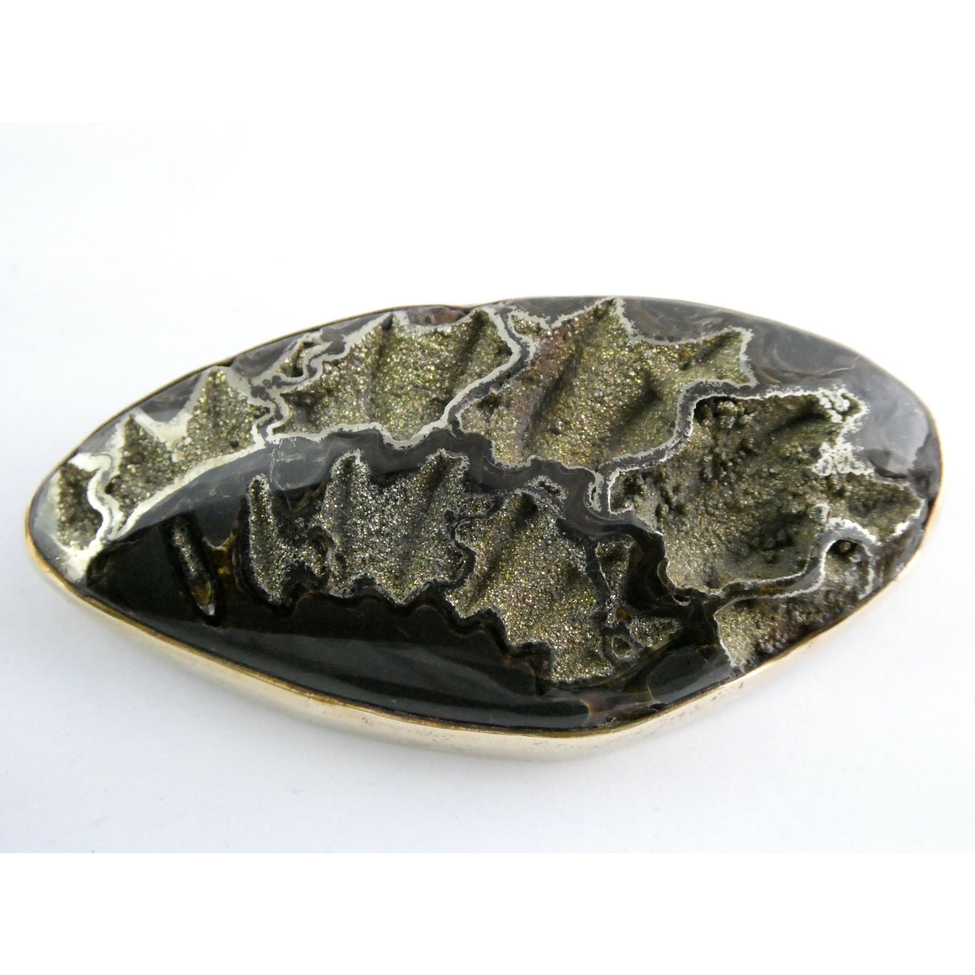 Stephen Dweck Bronze Pyritized Ammonite Fossil One of a Kind Brooch Pin 2002 43g