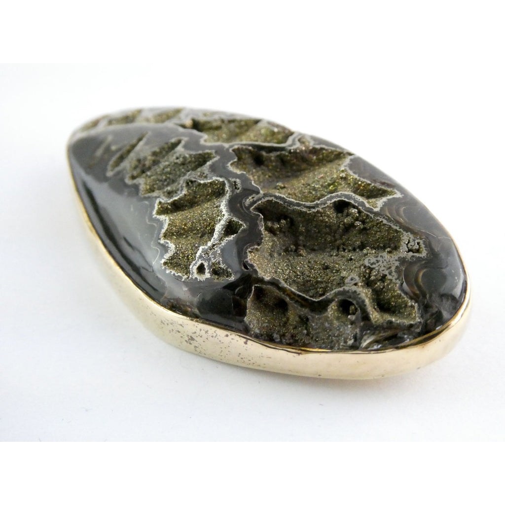 Stephen Dweck Bronze Pyritized Ammonite Fossil One of a Kind Brooch Pin 2002 43g