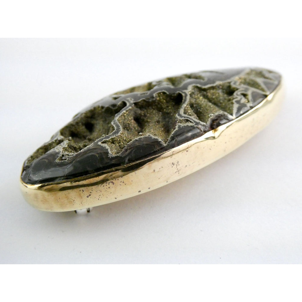 Stephen Dweck Bronze Pyritized Ammonite Fossil One of a Kind Brooch Pin 2002 43g