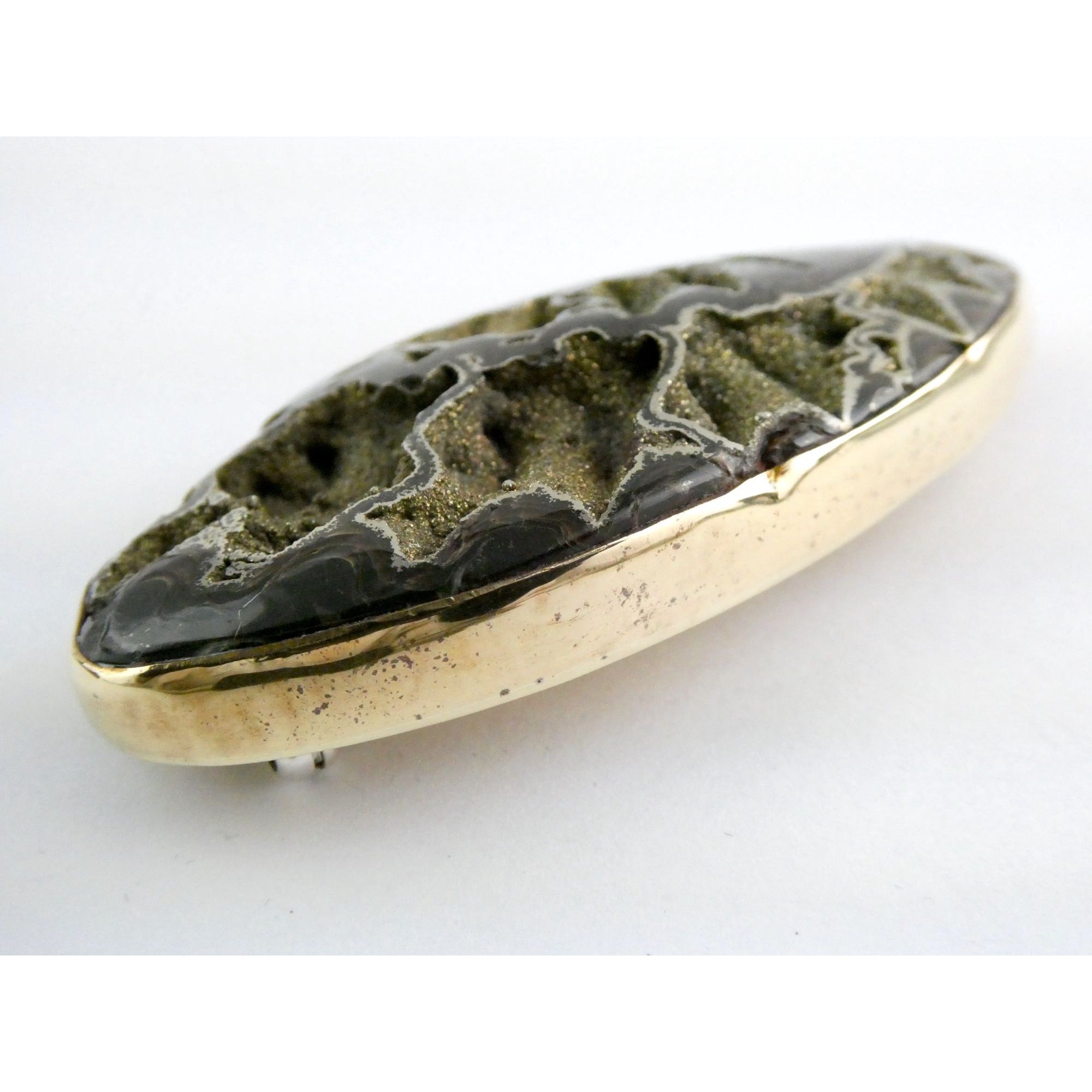 Stephen Dweck Bronze Pyritized Ammonite Fossil One of a Kind Brooch Pin 2002 43g