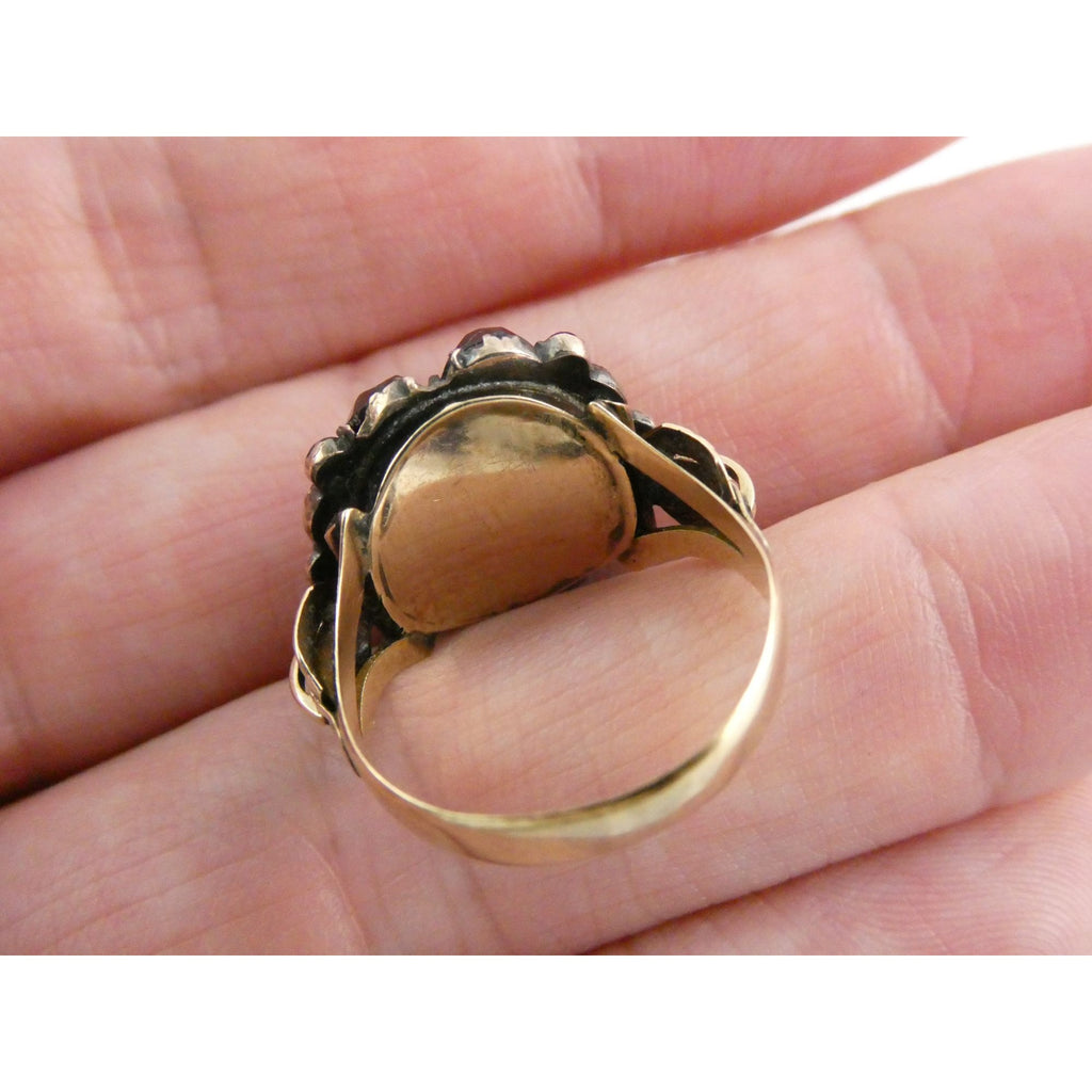 Antique Unmarked 14k Gold Rose Cut Garnet Ring Size 6.25 Weighs 4g 1 MISSING GEM