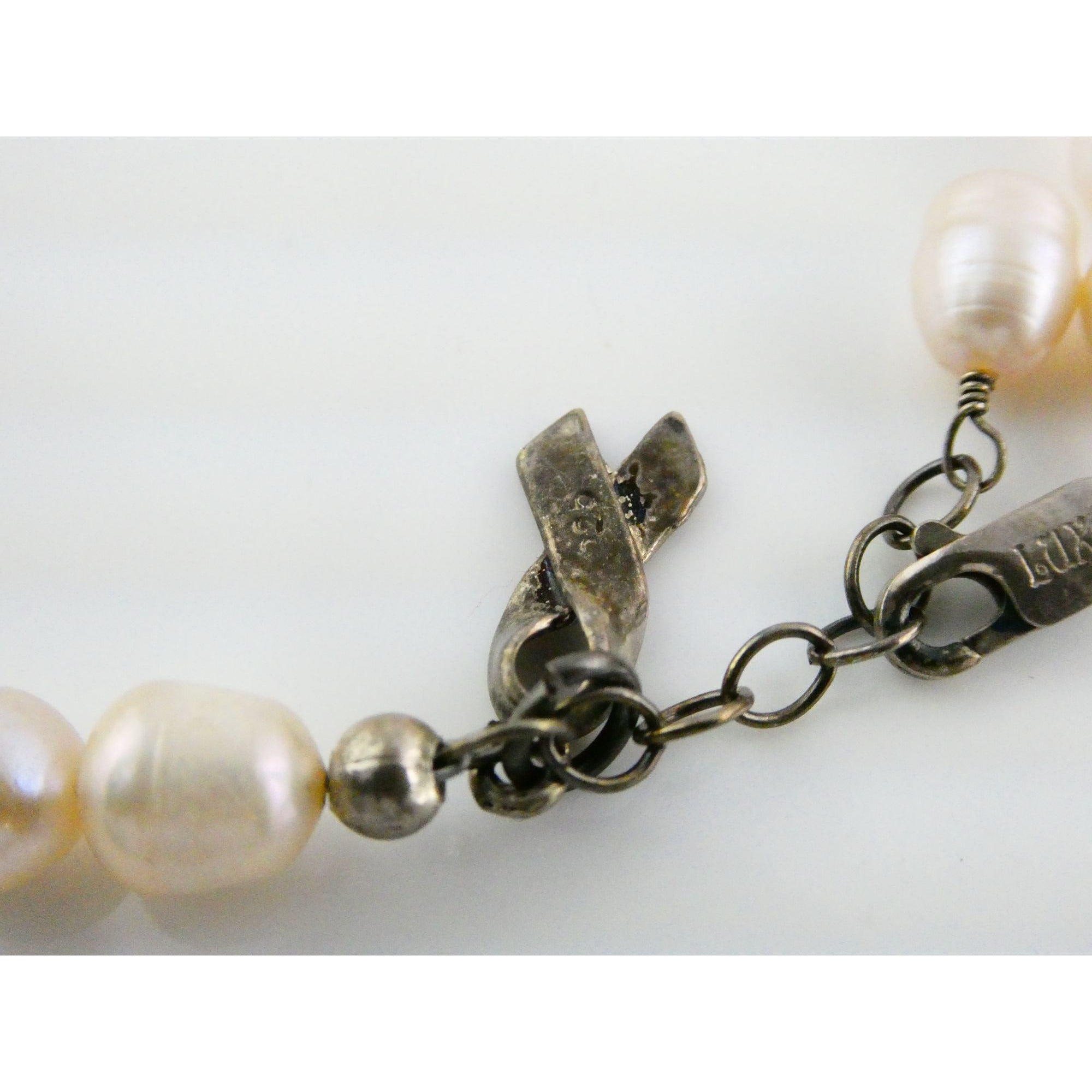 Luxe Sterling Silver Ringed Pinkish Pearl Breast Cancer Awareness Bracelet 8 In