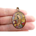 Mexican Sterling Silver Resin Encased Dried Flowers Holy Mary Pendant 8.2g 46mm