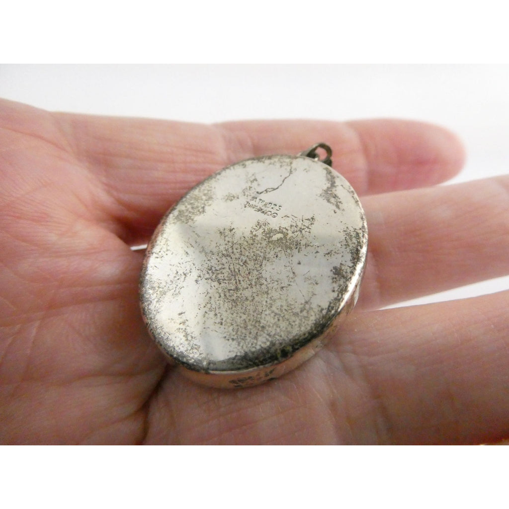 Mexican Sterling Silver Resin Encased Dried Flowers Holy Mary Pendant 8.2g 46mm