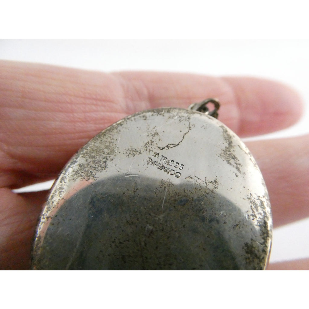 Mexican Sterling Silver Resin Encased Dried Flowers Holy Mary Pendant 8.2g 46mm