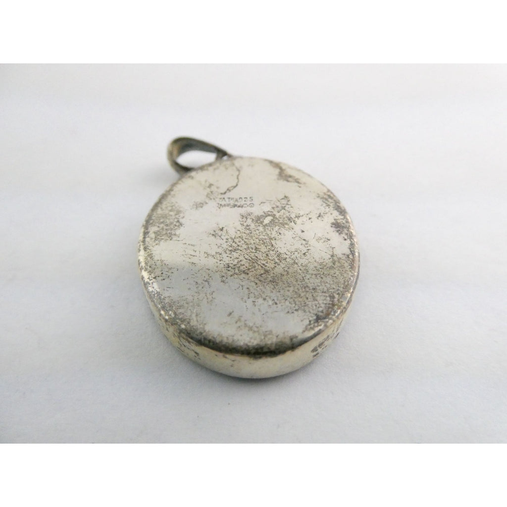 Mexican Sterling Silver Resin Encased Dried Flowers Holy Mary Pendant 8.2g 46mm