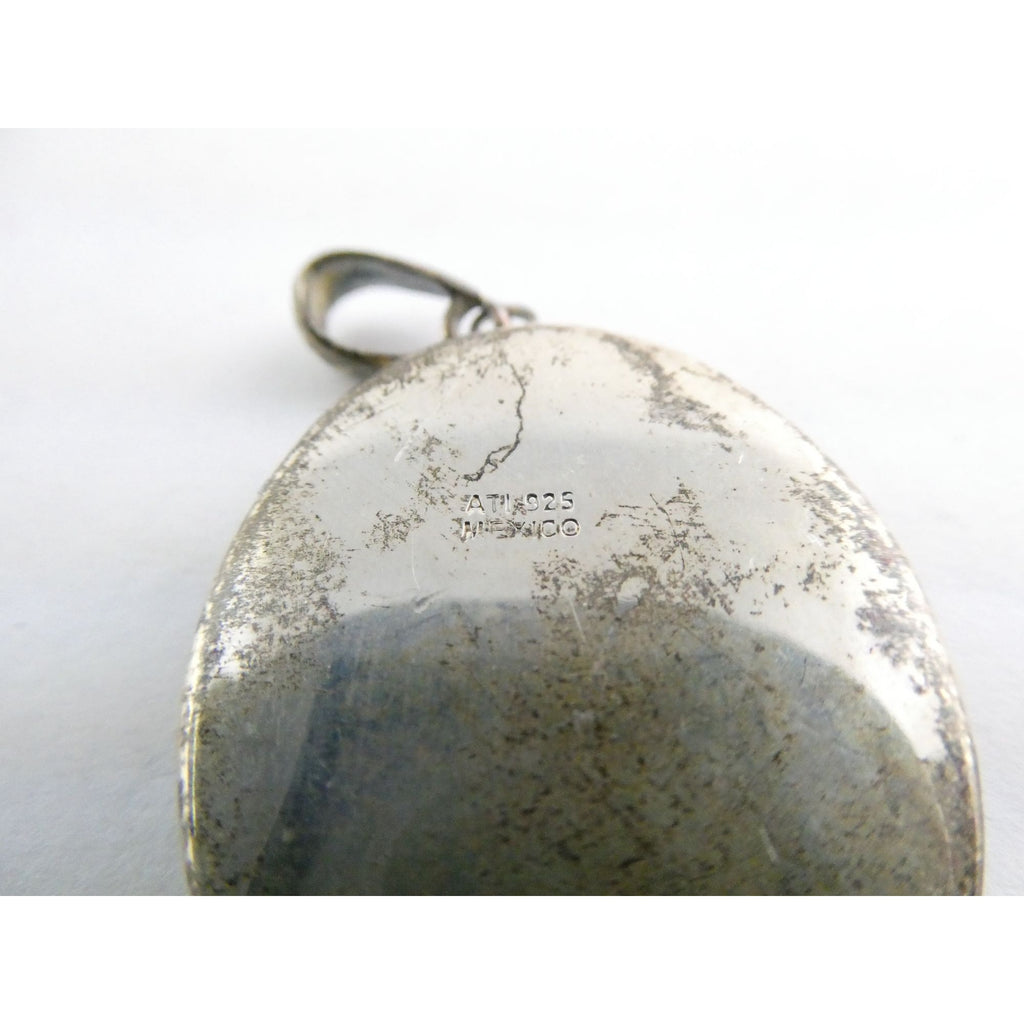 Mexican Sterling Silver Resin Encased Dried Flowers Holy Mary Pendant 8.2g 46mm