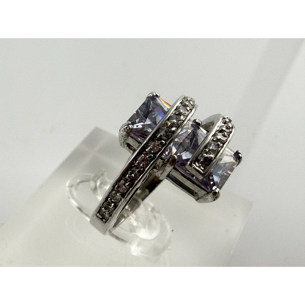 RSC Sterling Silver Lavender Purple and White Crystal Statement Ring Size 5.75