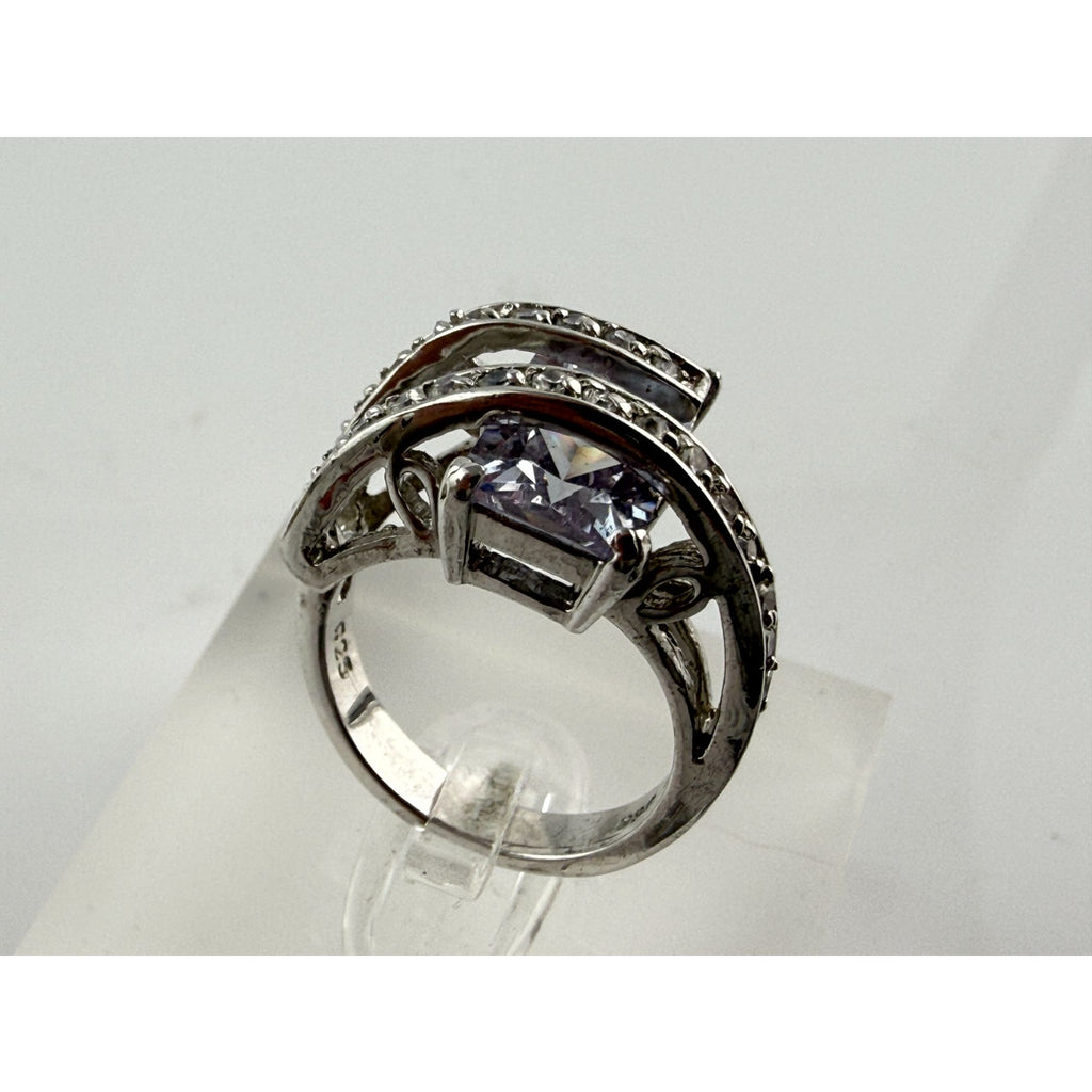 RSC Sterling Silver Lavender Purple and White Crystal Statement Ring Size 5.75