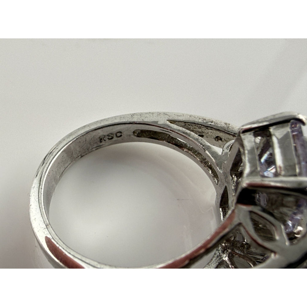 RSC Sterling Silver Lavender Purple and White Crystal Statement Ring Size 5.75
