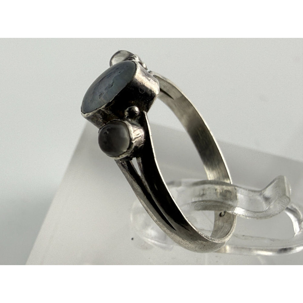 Sterling Silver Blue Opal Doublet White Moonstone Accents Ring 1.7g Size 5.5
