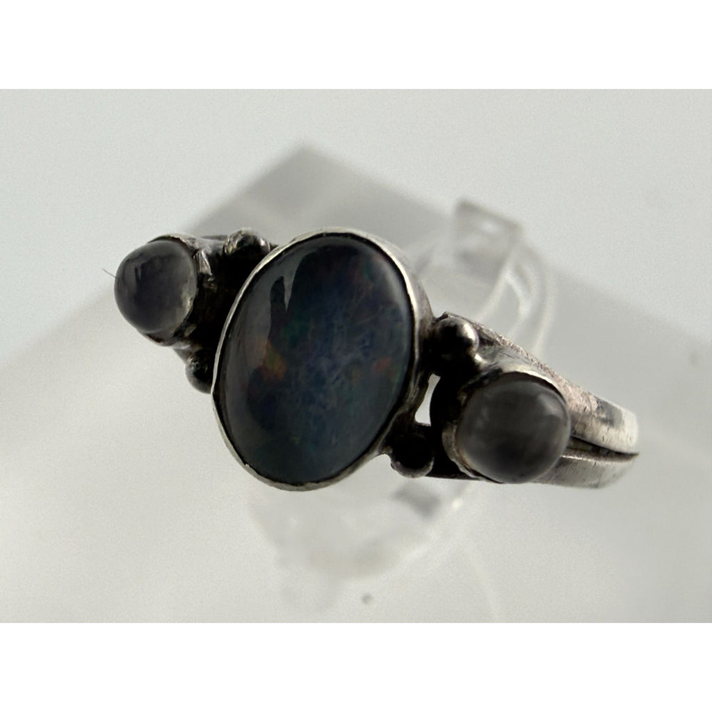 Sterling Silver Blue Opal Doublet White Moonstone Accents Ring 1.7g Size 5.5