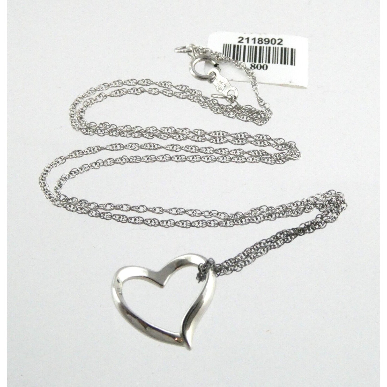 Sterling Silver Chain with Rhodium Open Heart Pendant NWT 925 2g 18 Inches