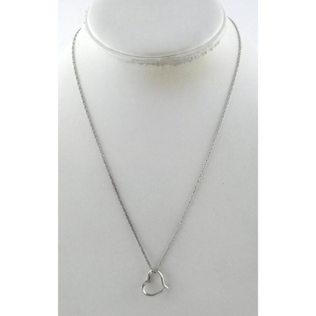 Sterling Silver Chain with Rhodium Open Heart Pendant NWT 925 2g 18 Inches