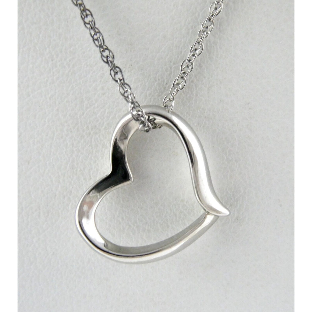Sterling Silver Chain with Rhodium Open Heart Pendant NWT 925 2g 18 Inches