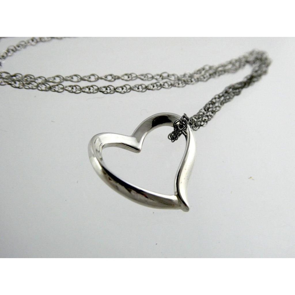 Sterling Silver Chain with Rhodium Open Heart Pendant NWT 925 2g 18 Inches