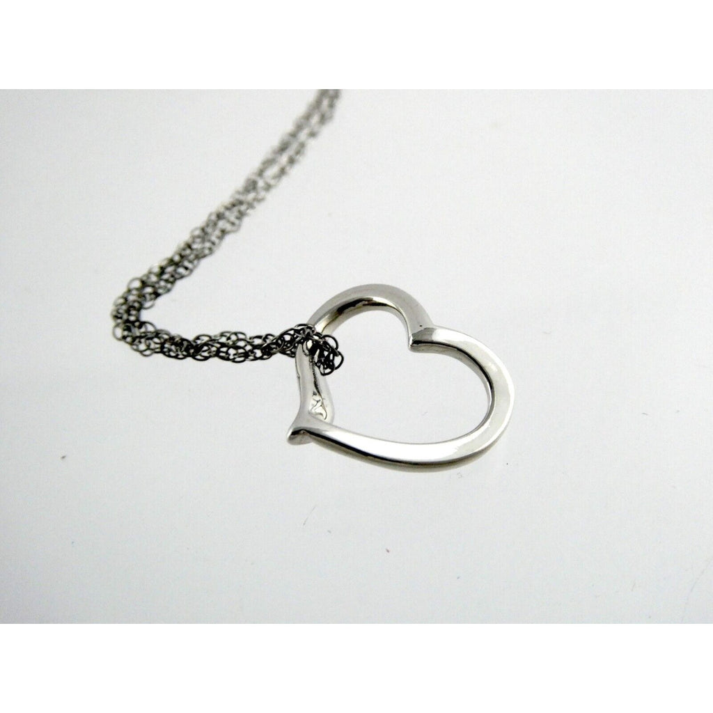 Sterling Silver Chain with Rhodium Open Heart Pendant NWT 925 2g 18 Inches
