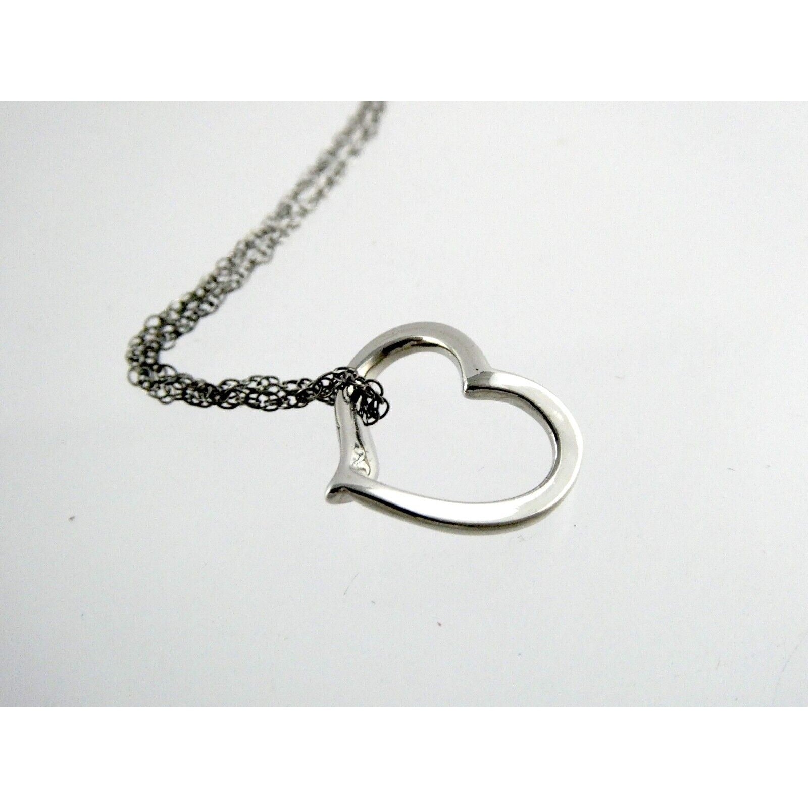 Sterling Silver Chain with Rhodium Open Heart Pendant NWT 925 2g 18 Inches