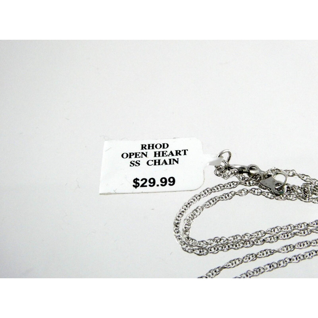 Sterling Silver Chain with Rhodium Open Heart Pendant NWT 925 2g 18 Inches