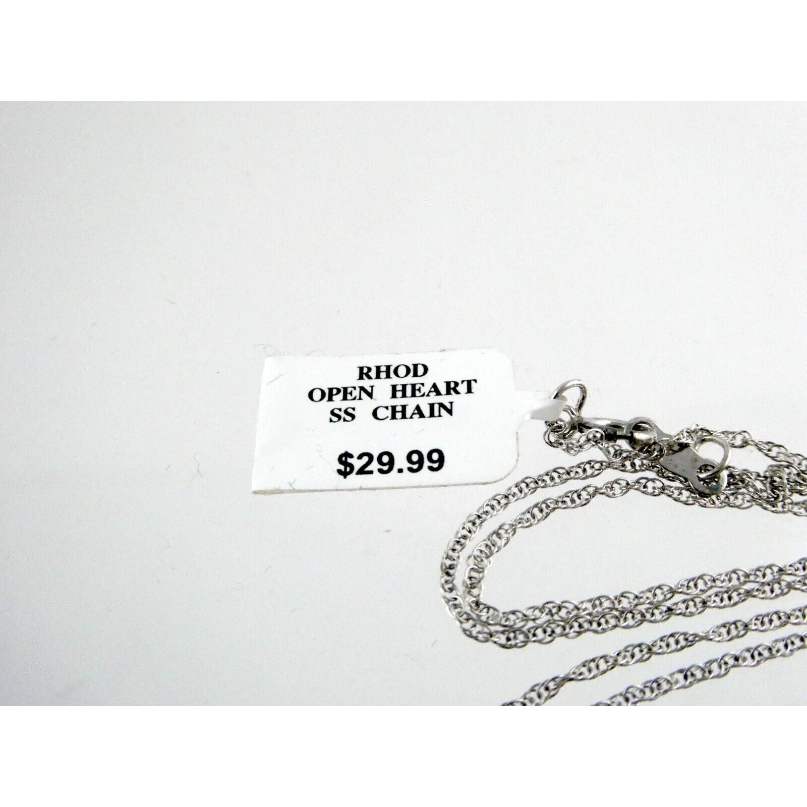 Sterling Silver Chain with Rhodium Open Heart Pendant NWT 925 2g 18 Inches