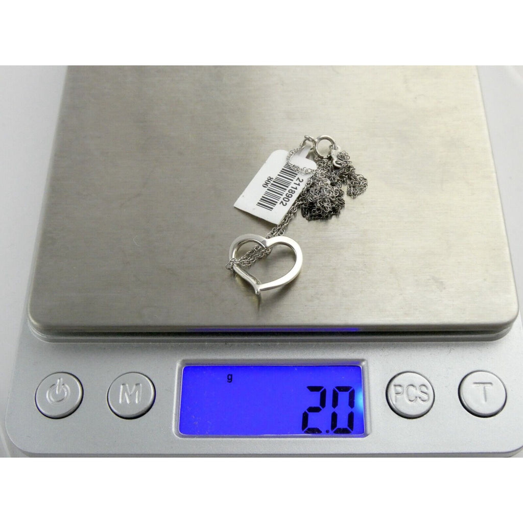 Sterling Silver Chain with Rhodium Open Heart Pendant NWT 925 2g 18 Inches