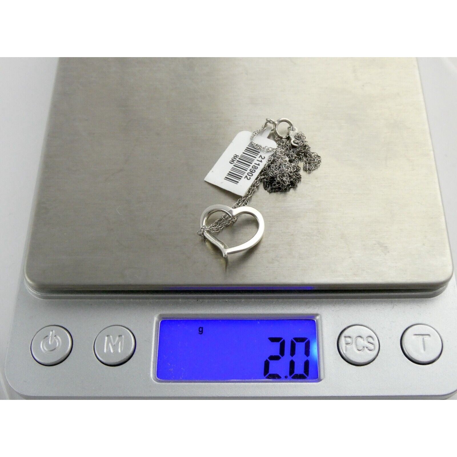 Sterling Silver Chain with Rhodium Open Heart Pendant NWT 925 2g 18 Inches