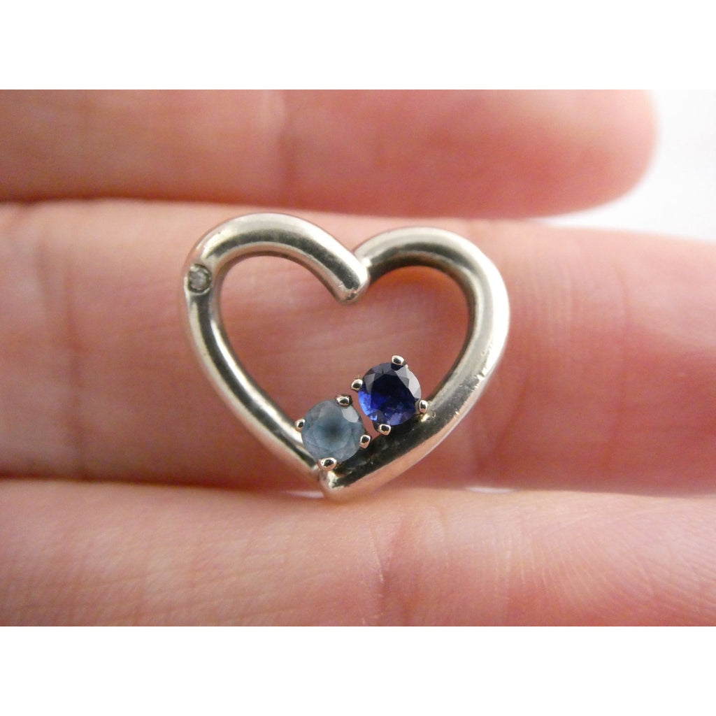 Sterling Silver Lab Created Blue Topaz and Sapphire with Diamond Heart Pendant