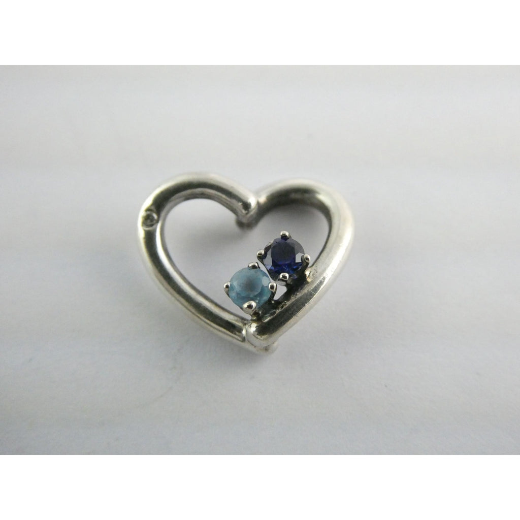Sterling Silver Lab Created Blue Topaz and Sapphire with Diamond Heart Pendant