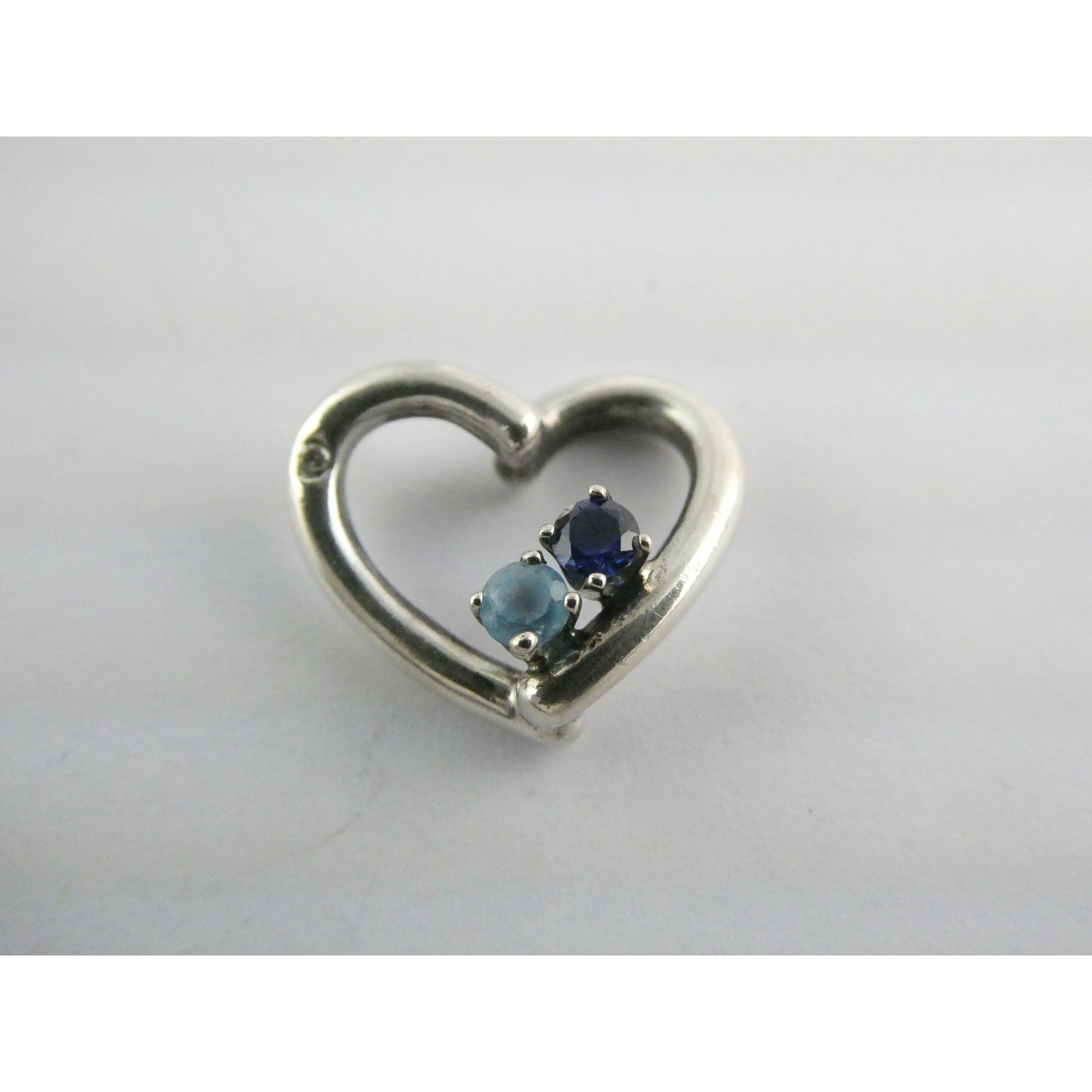 Sterling Silver Lab Created Blue Topaz and Sapphire with Diamond Heart Pendant