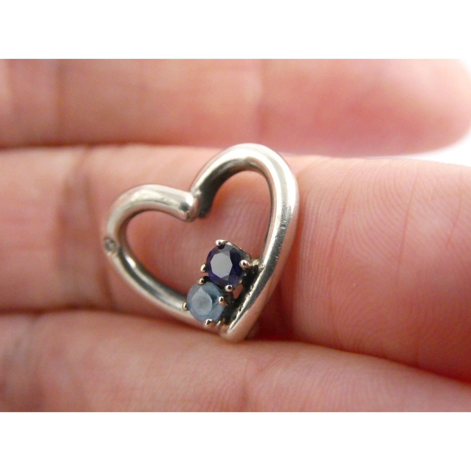 Sterling Silver Lab Created Blue Topaz and Sapphire with Diamond Heart Pendant