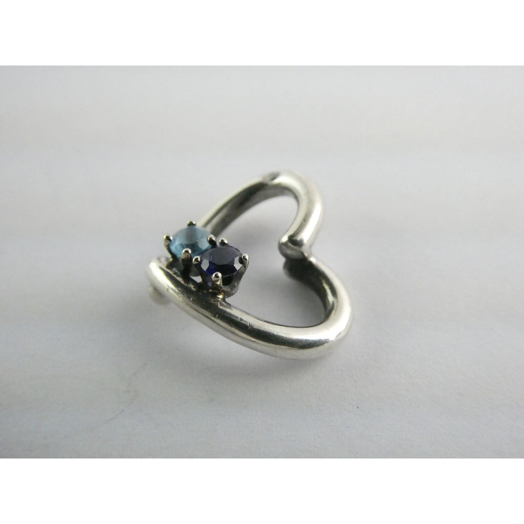 Sterling Silver Lab Created Blue Topaz and Sapphire with Diamond Heart Pendant
