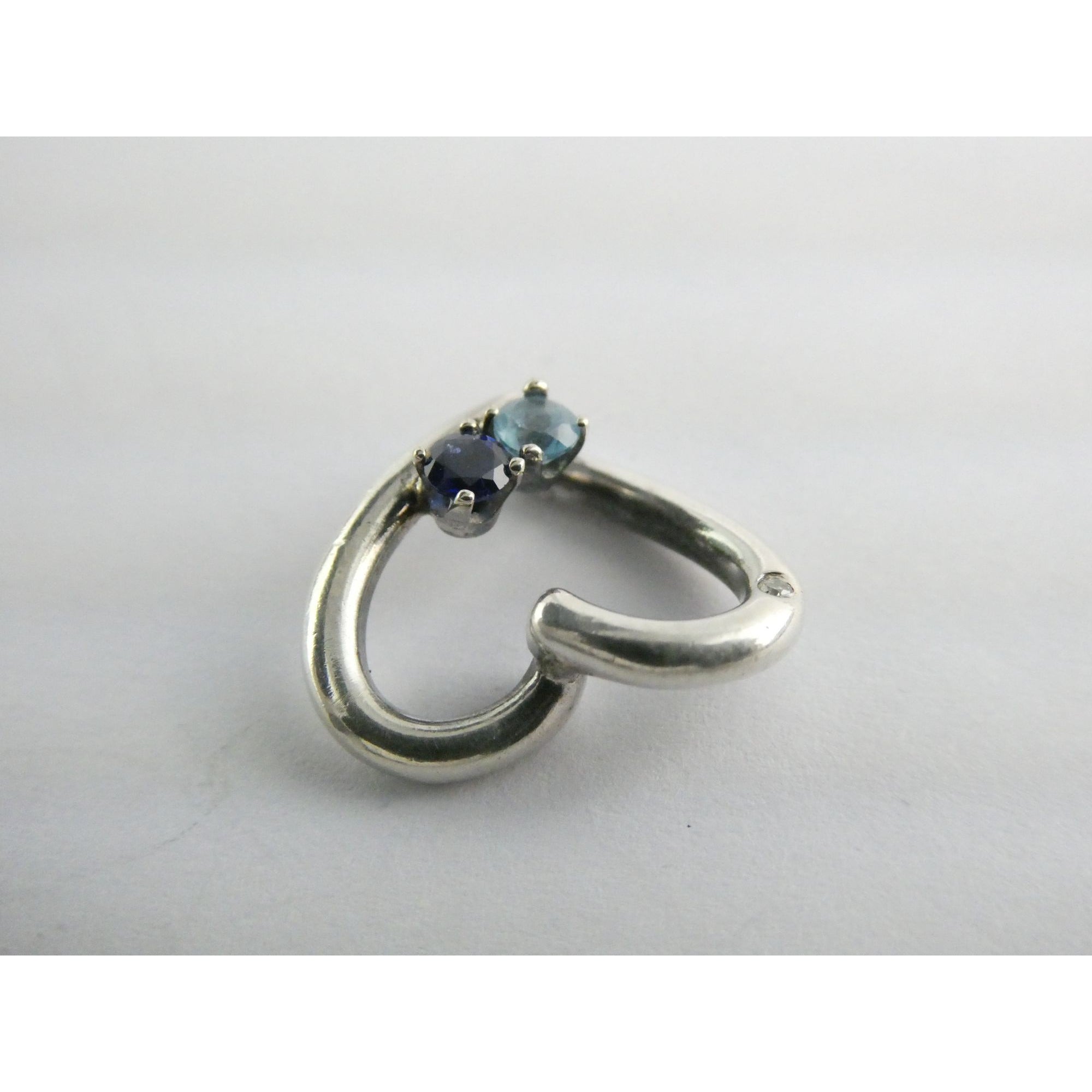 Sterling Silver Lab Created Blue Topaz and Sapphire with Diamond Heart Pendant