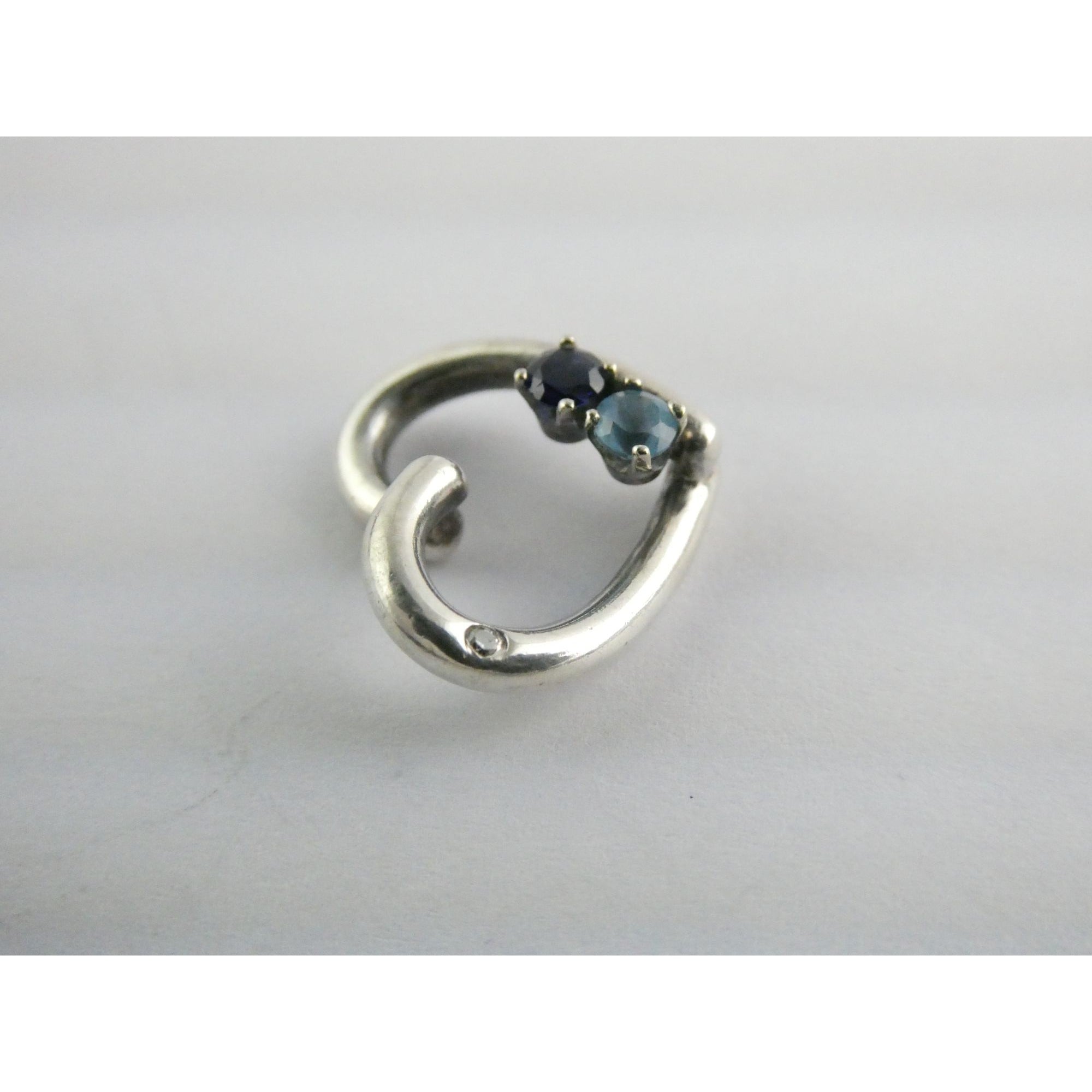 Sterling Silver Lab Created Blue Topaz and Sapphire with Diamond Heart Pendant