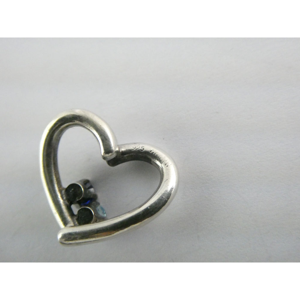 Sterling Silver Lab Created Blue Topaz and Sapphire with Diamond Heart Pendant
