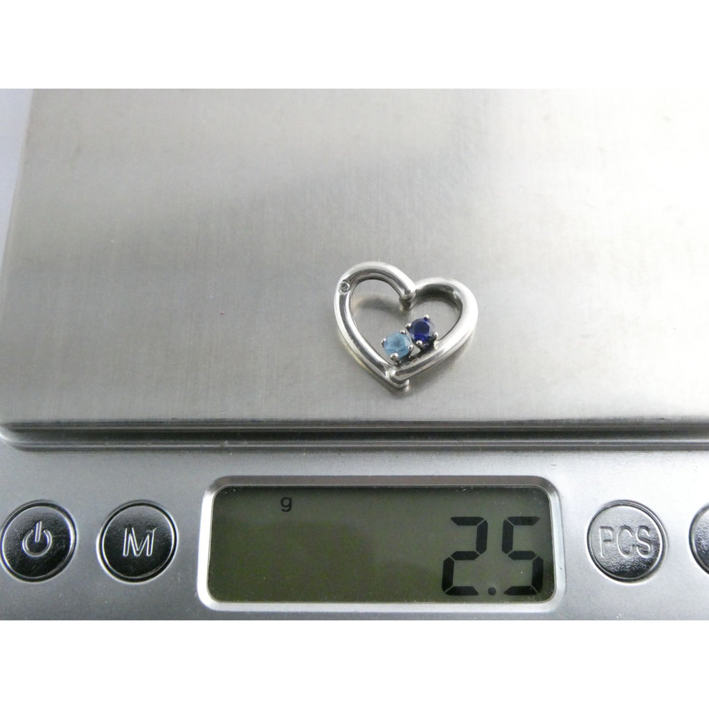 Sterling Silver Lab Created Blue Topaz and Sapphire with Diamond Heart Pendant