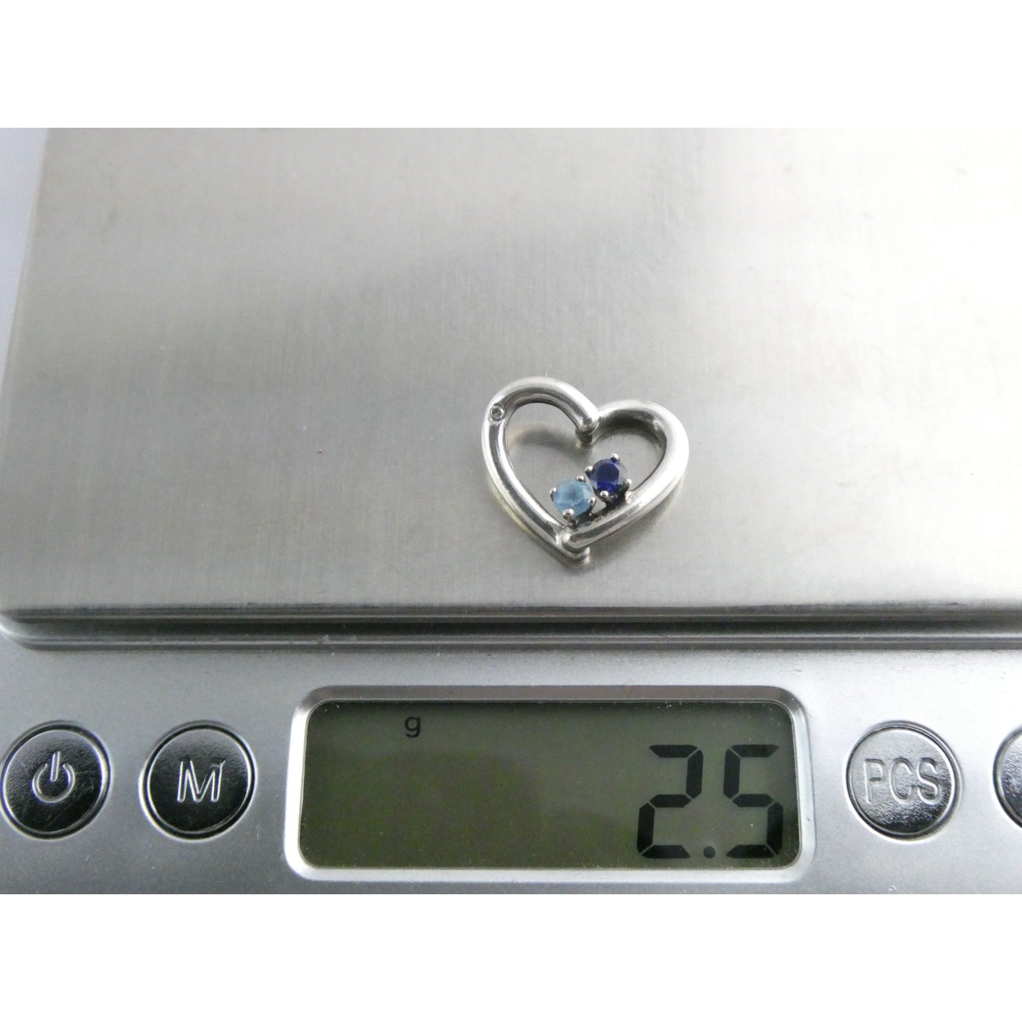 Sterling Silver Lab Created Blue Topaz and Sapphire with Diamond Heart Pendant