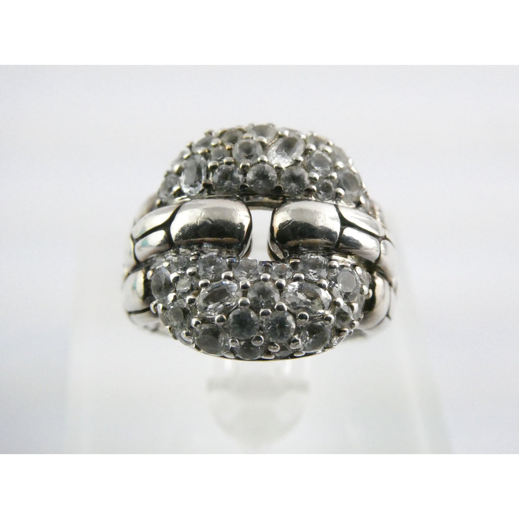 John Hardy Kali Sterling Silver White Topaz Encrusted Ring Size 6 Weighs 9.6g