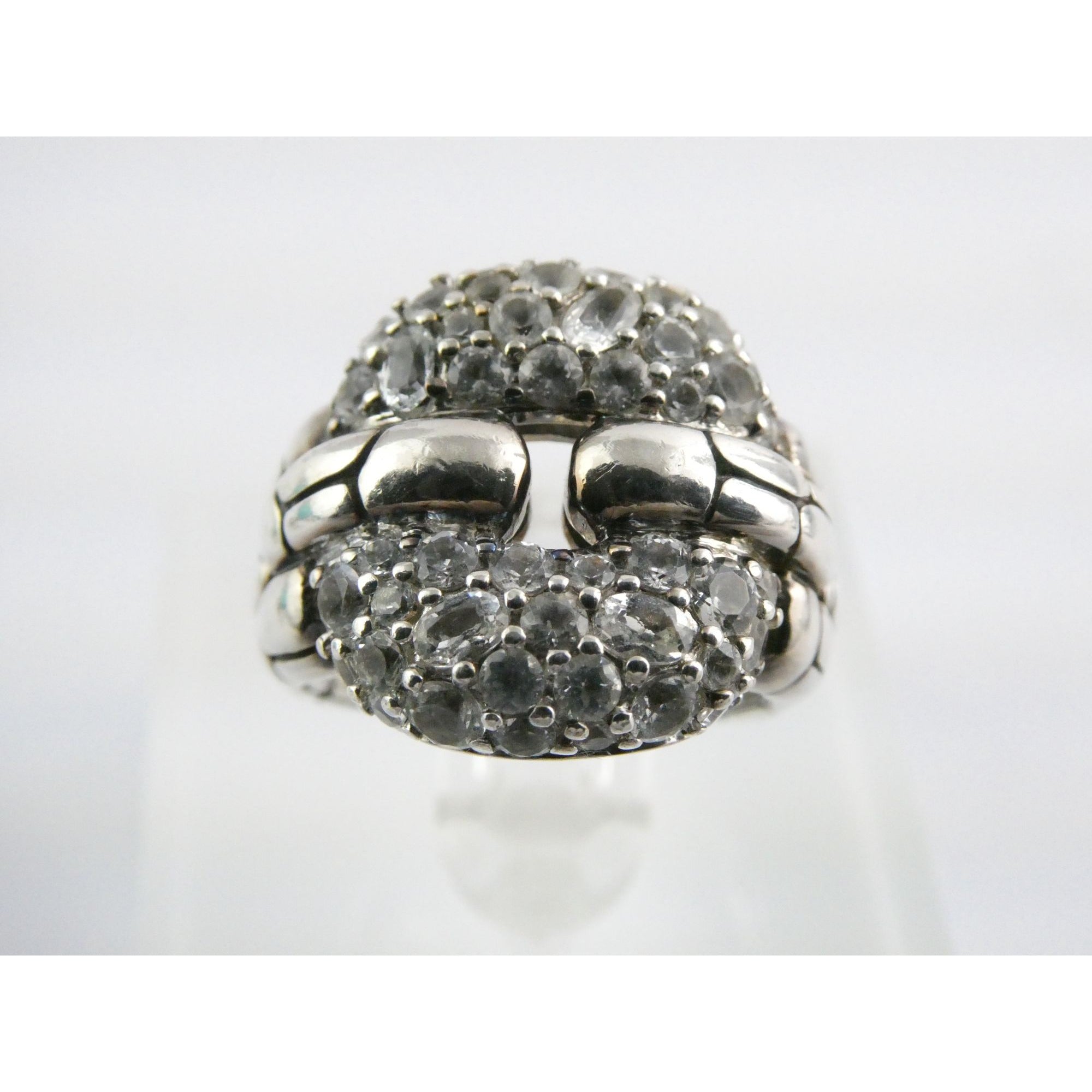 John Hardy Kali Sterling Silver White Topaz Encrusted Ring Size 6 Weighs 9.6g
